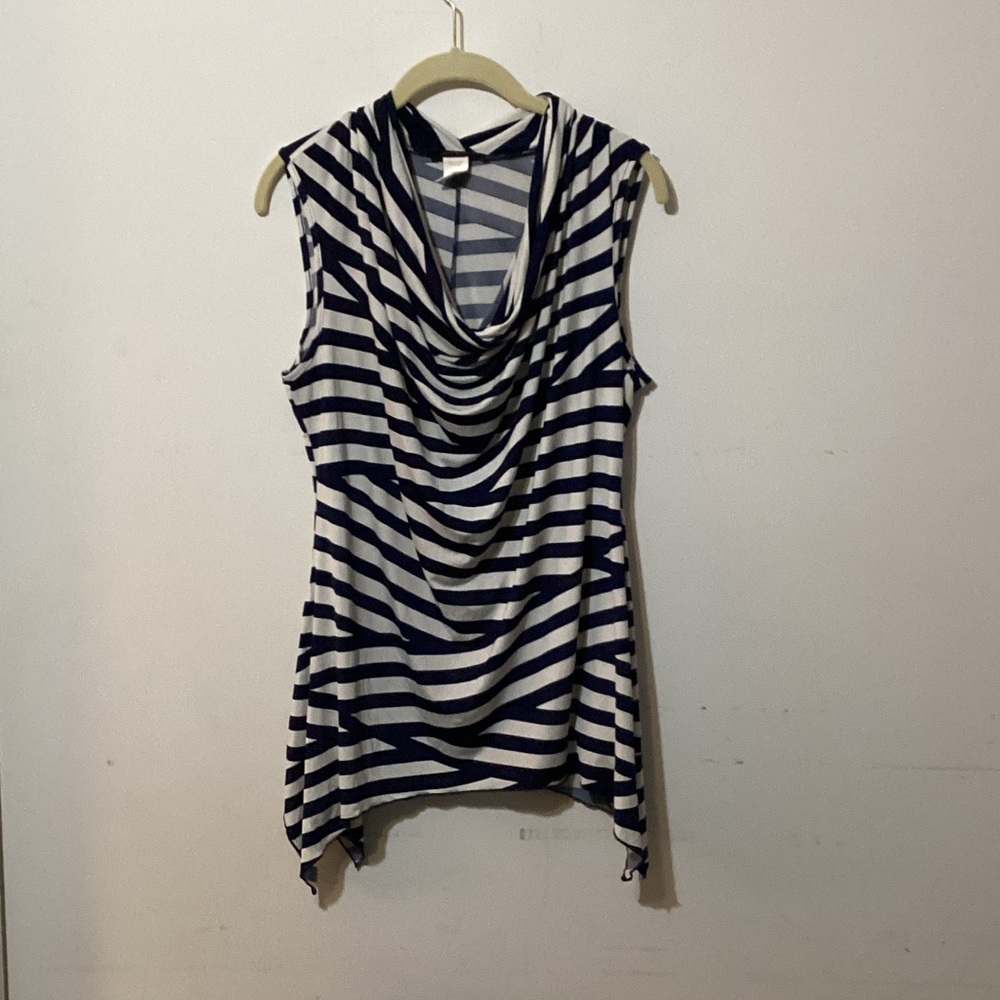 Jennie & Marlis Nautical Striped Cowl Neck Tunic Sleeveless Y2K